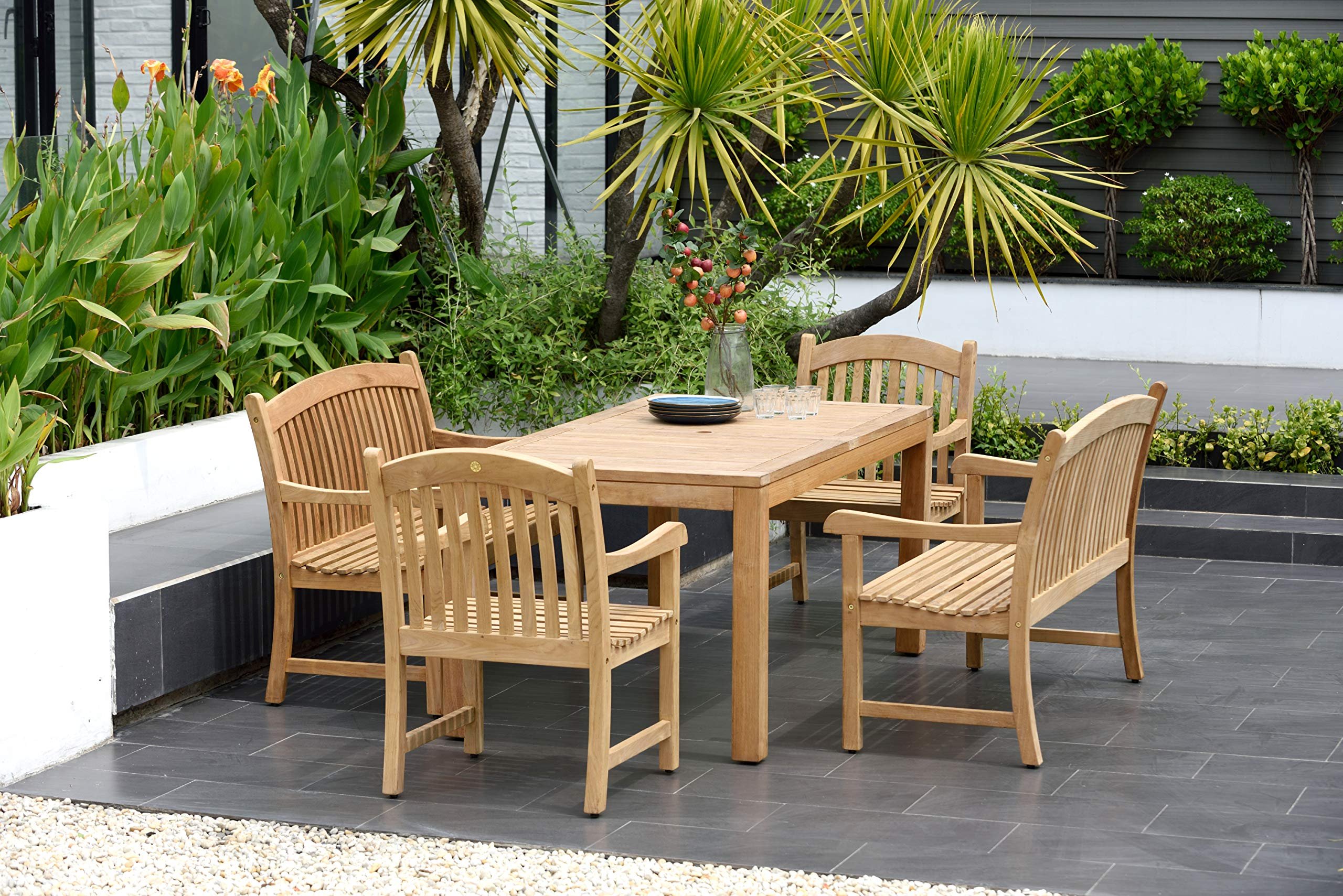 Amazonia Geneve 5-Piece Patio Rectangular Teak Dining Table Set