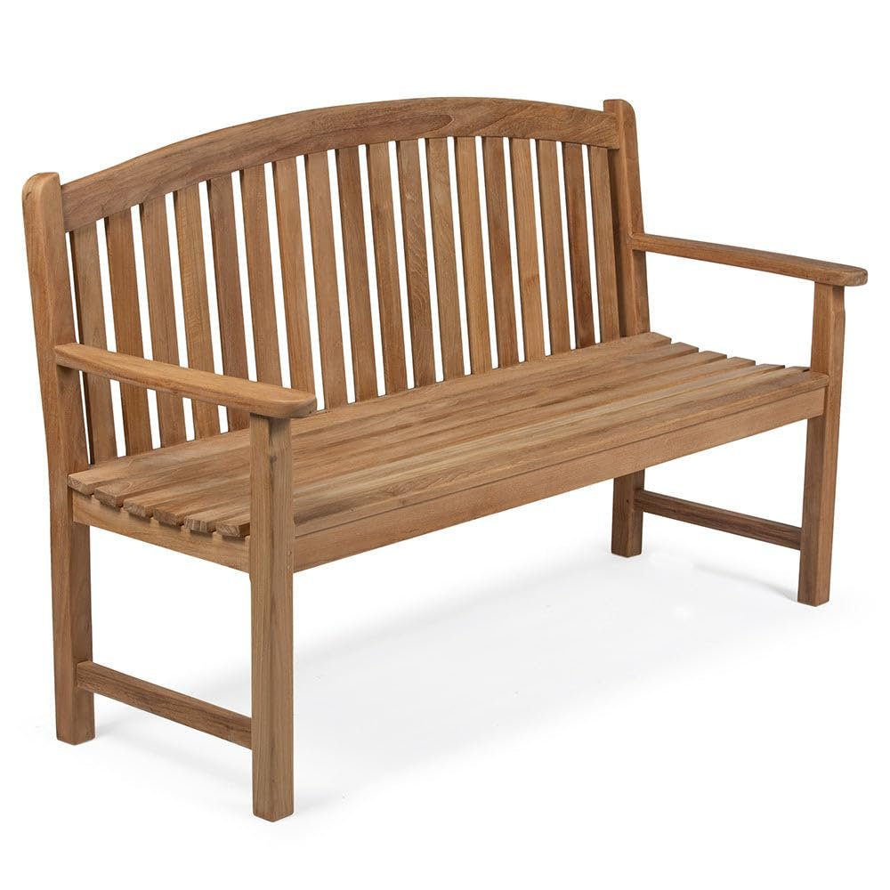 Ash & Ember Solstice 5 FT Grade A Teak Outdoor Bench, Bow-Back, Seats 2