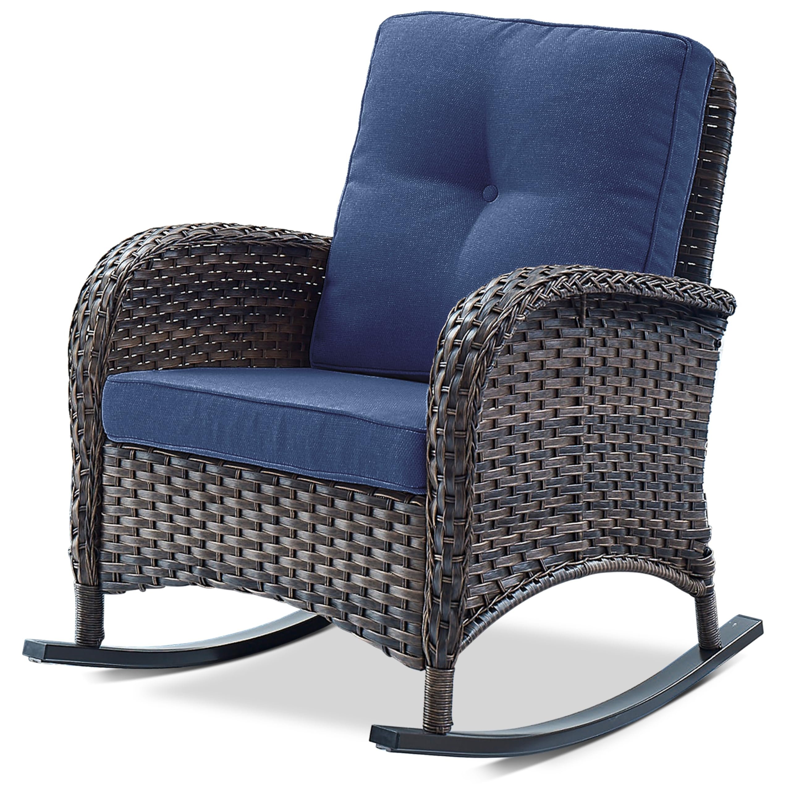 Belord Outdoor Wicker Rocking Chair with Cushions, Brown/Beige