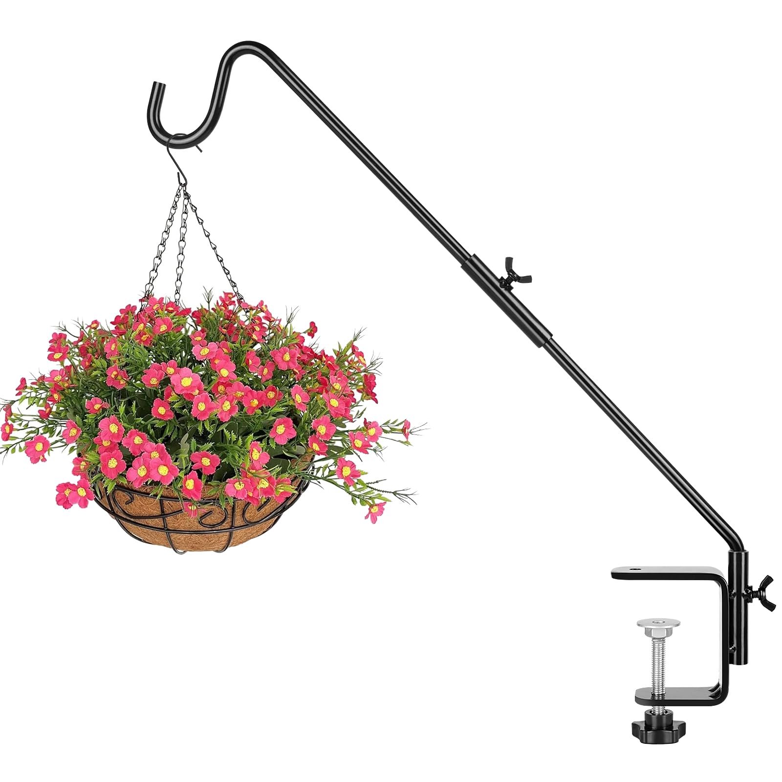 BOLITE Heavy Duty Deck Hook, 20 Inch Bird Feeder Hanger, 360° Rotatable Arm, Black