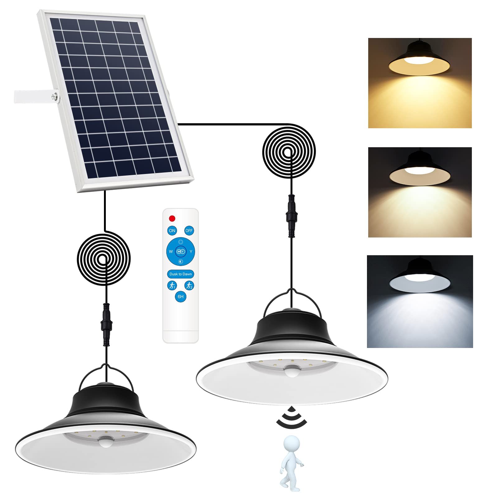 NIORSUN Solar Pendant Light 2-Pack, Dimmable Hanging Pendants with Remote, IP65 Waterproof