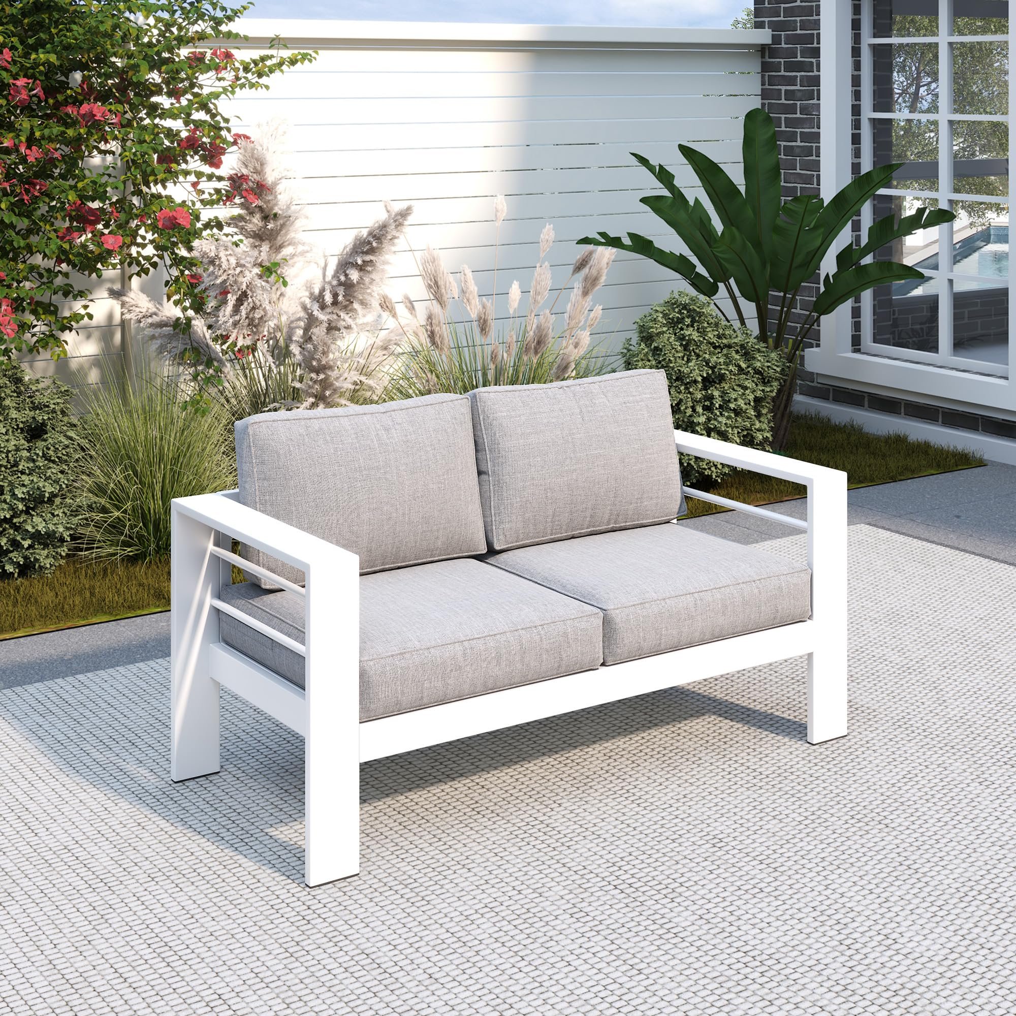 Solaste Outdoor Loveseat Aluminum Patio Furniture Sofa, All-Weather, Light Grey