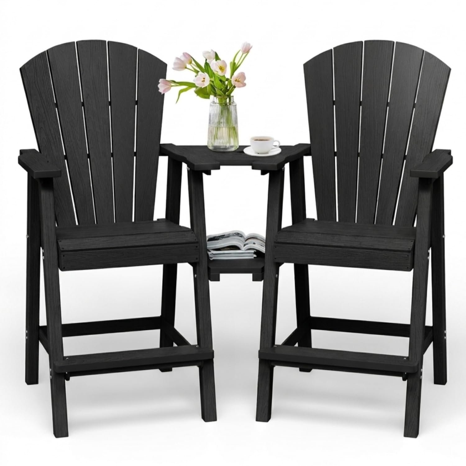 SUUNYN Tall Adirondack Chairs Set of 2, HDPE High Adirondack Chairs with Double Removable Trays