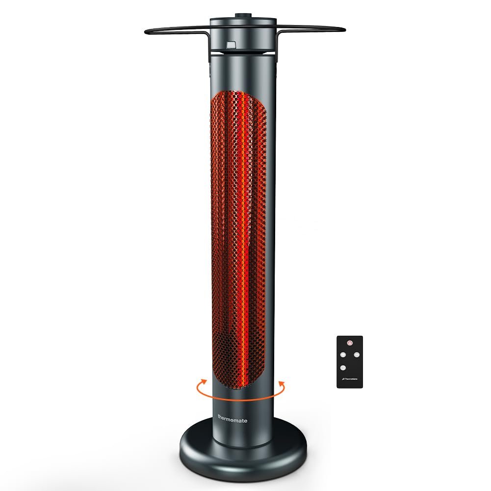ThermoMate 1500W Electric Infrared Patio Heater with Remote, IP65, 8 Heat Levels